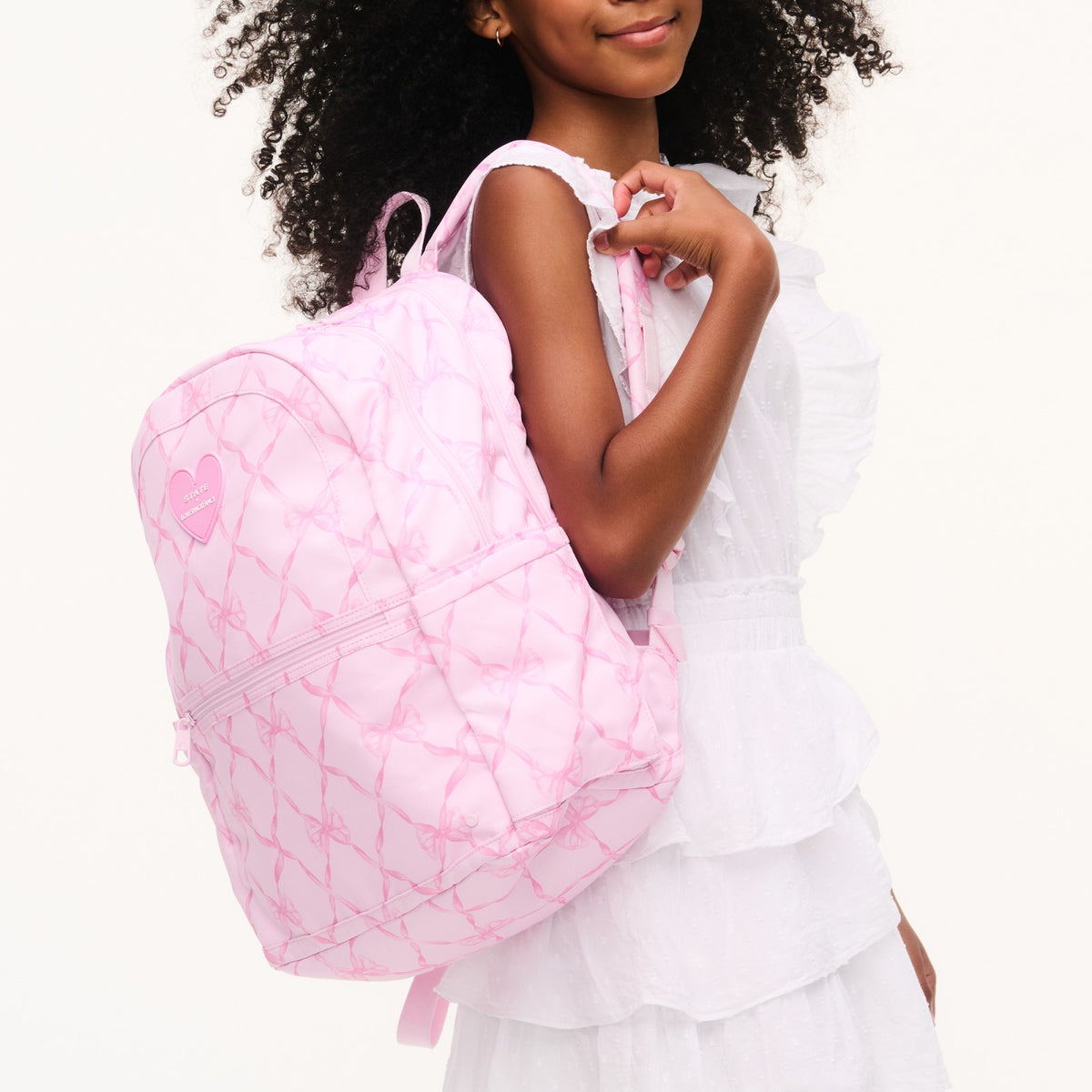 State Bags Classic - STATE x LoveShackFancy Kane Double Pocket Backpack Recycled Polyester Canvas Pink Peppermint