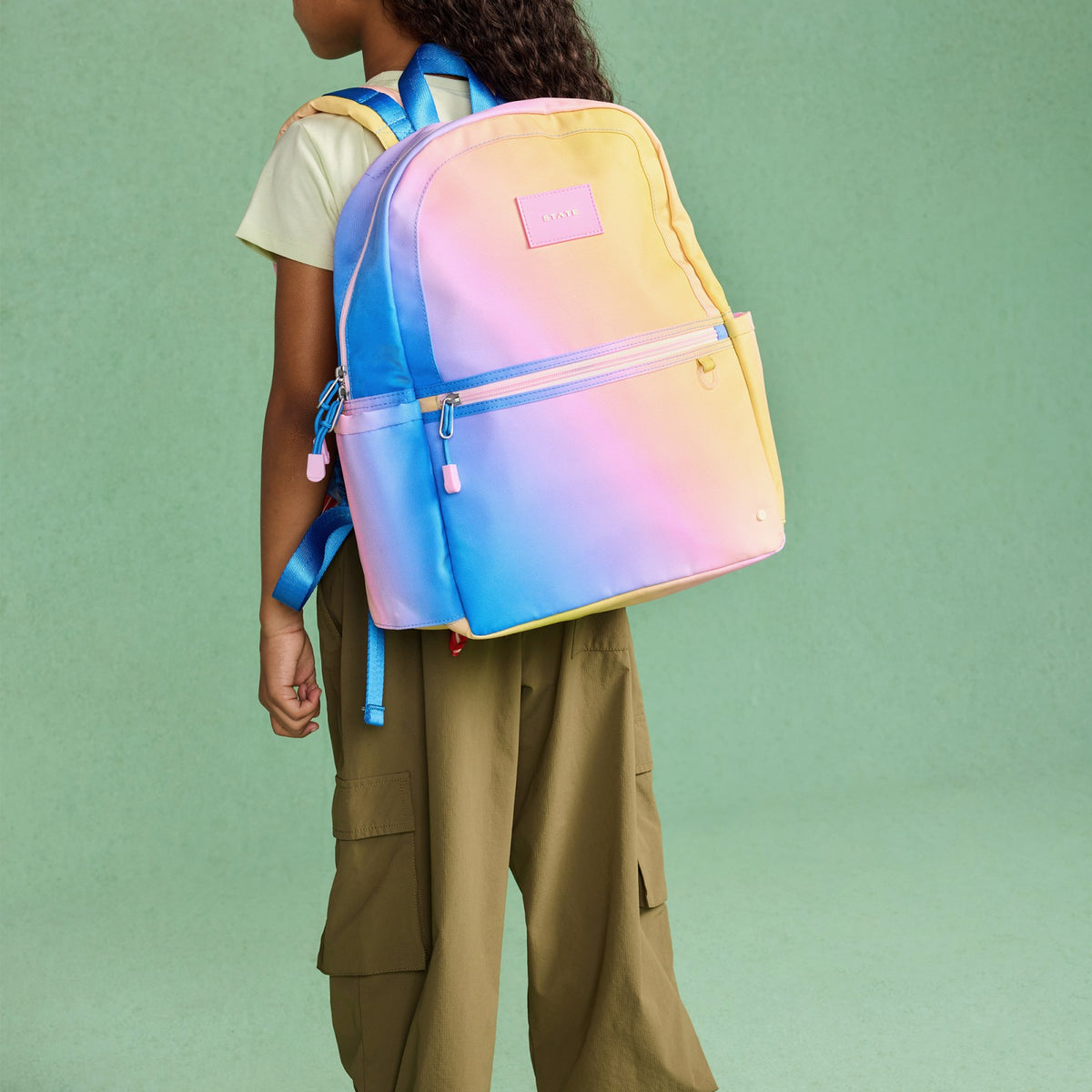 State Bags Best Seller - Kane Kids Backpack Polyester Canvas Blue/Pink/Yellow Gradient