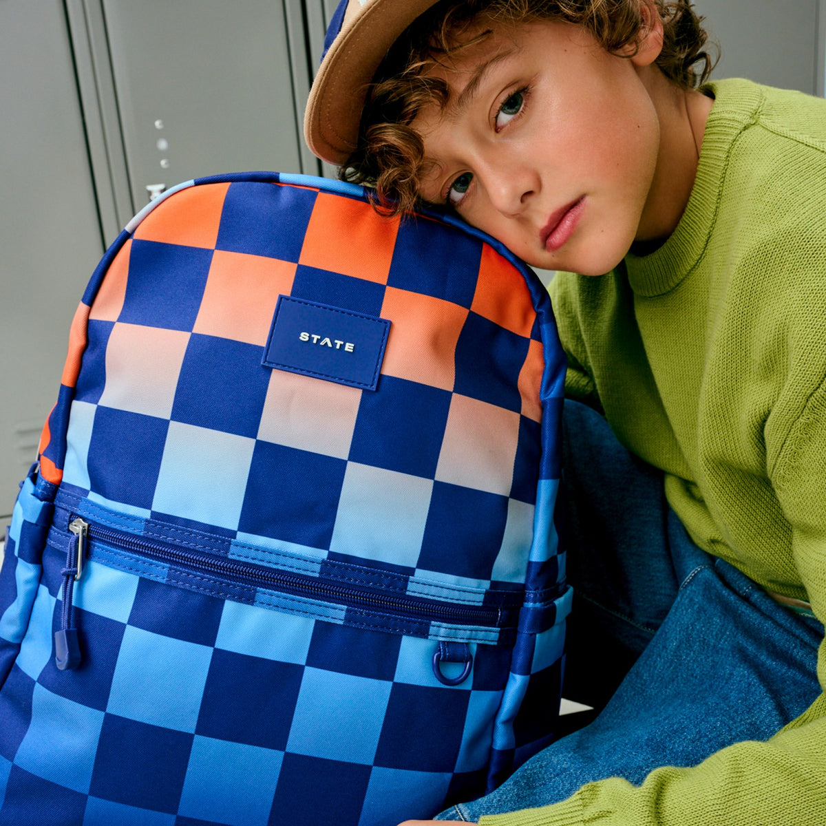 State Bags Value - Kane Double Pocket Backpack Recycled Polycanvas Gradient Checkerboard