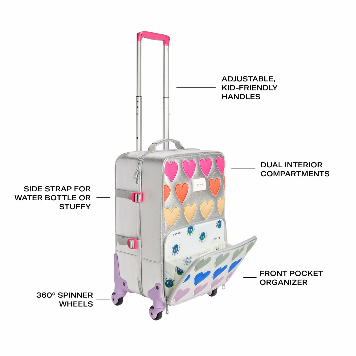 State Bags Premium - Logan Suitcase Metallic Patchwork Hearts