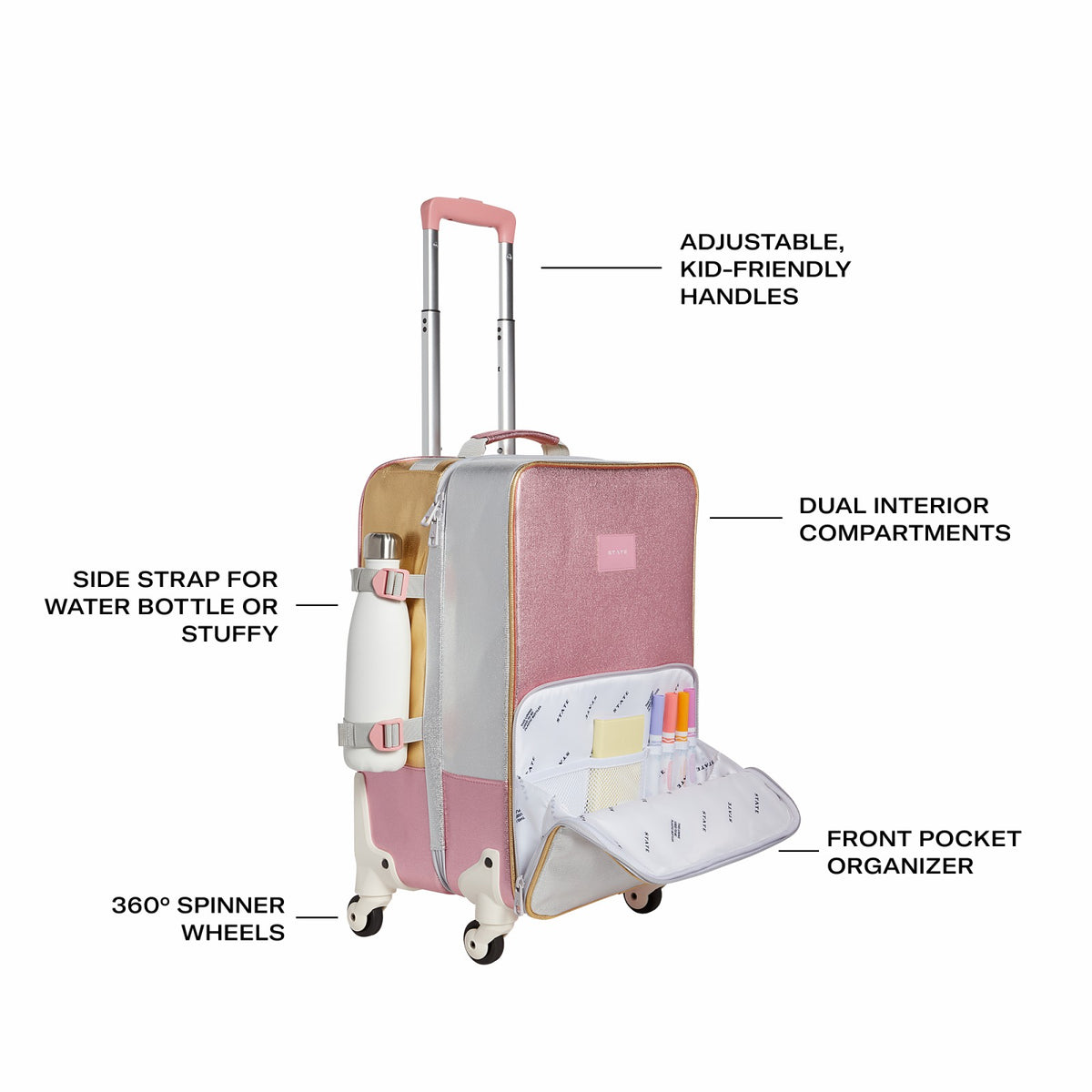 State Bags Trusted - Logan Suitcase Metallic Pink/Silver