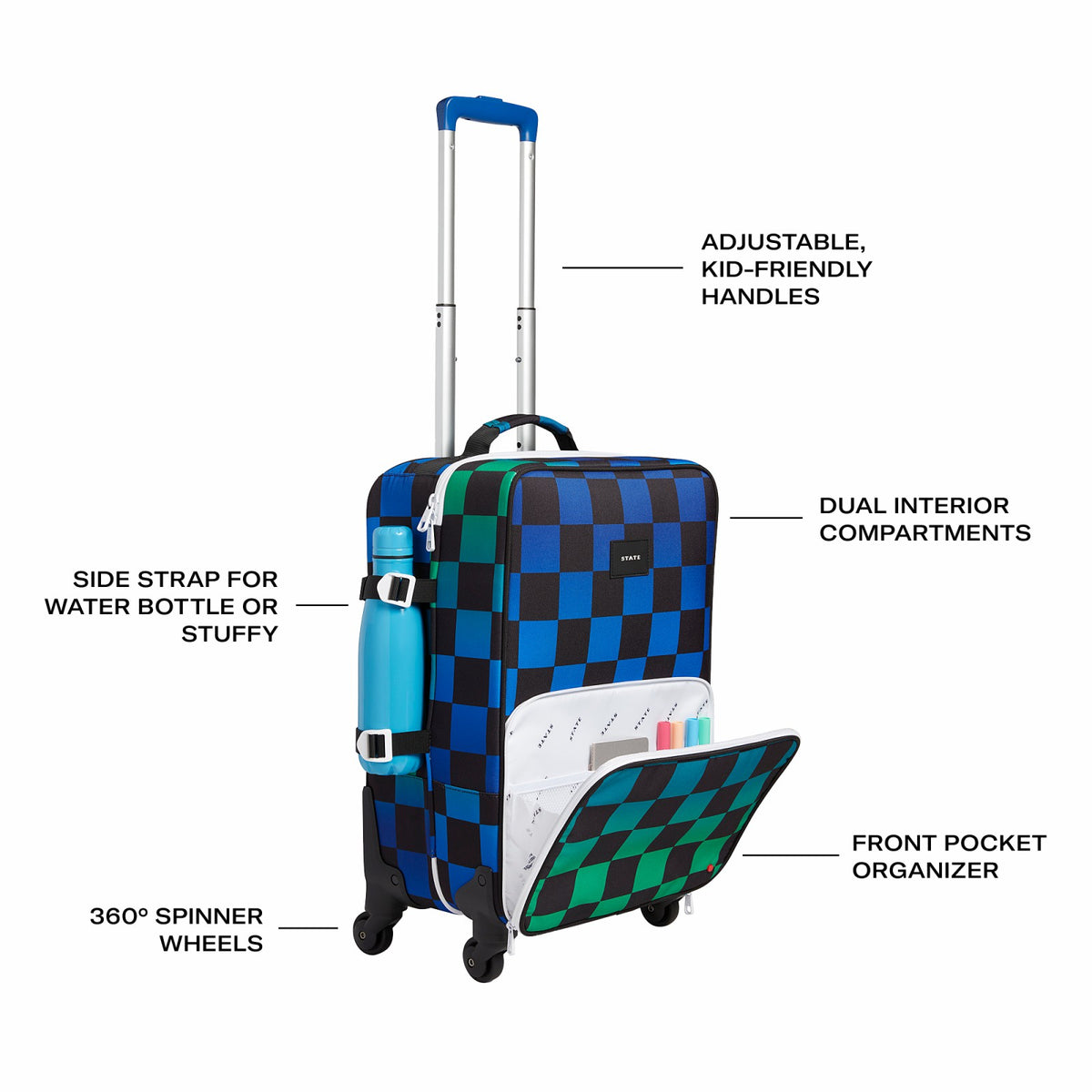 State Bags Customer Favorite - Logan Suitcase Printed Canvas Blue Checkerboard