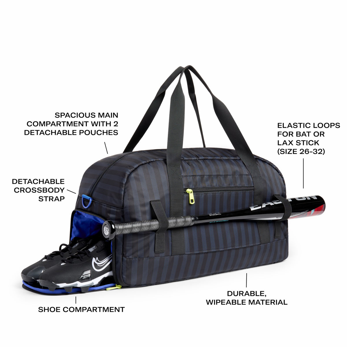 State Bags Essential - Fenway Sports Duffle Black Grey Striped