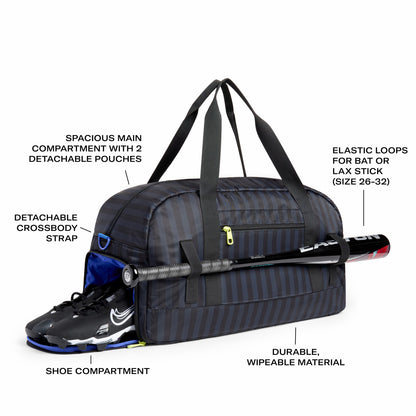 State Bags Essential - Fenway Sports Duffle Black Grey Striped