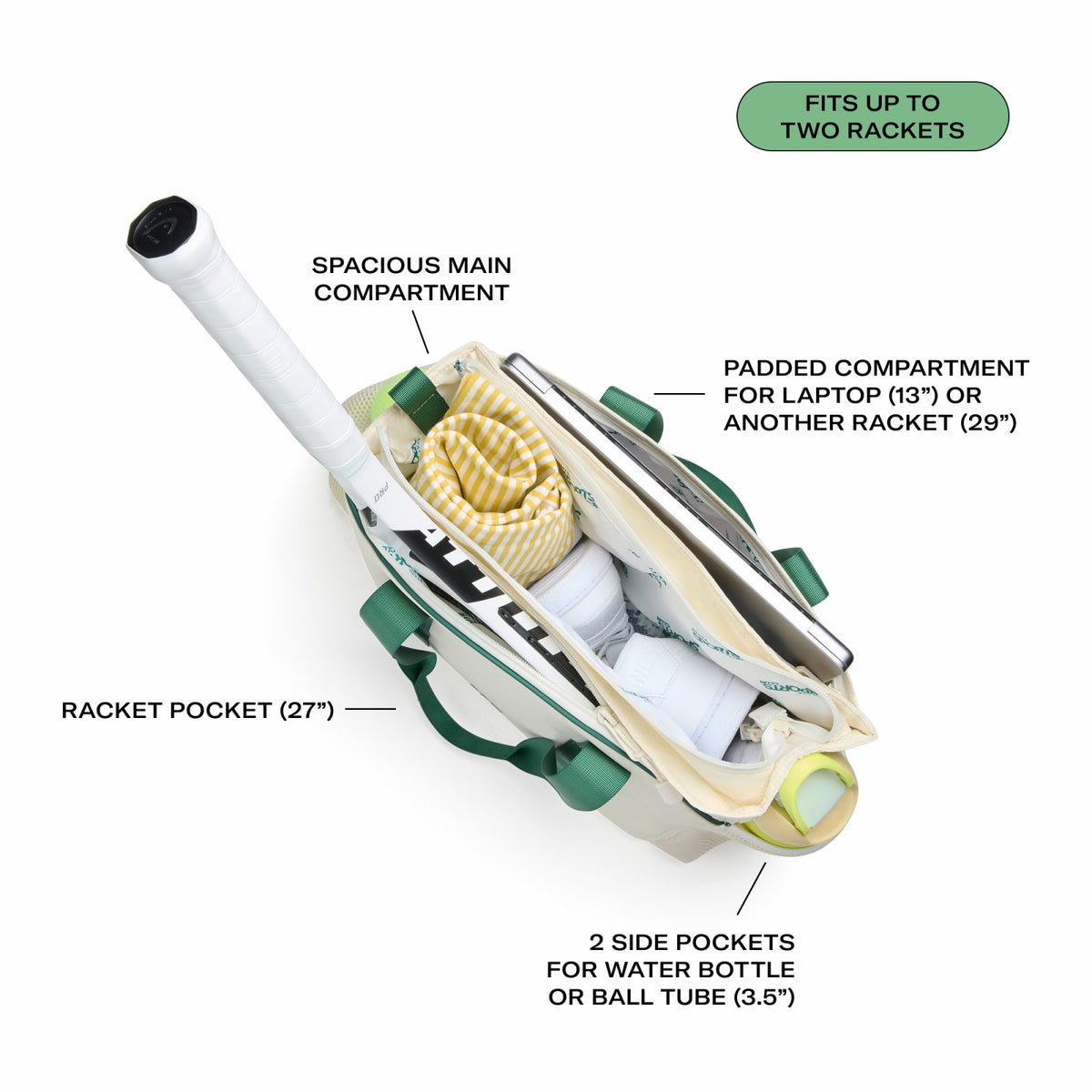 State Bags Featured - Riley Tennis Tote Nylon Ivory/Green