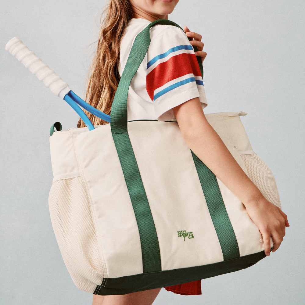 State Bags Featured - Riley Tennis Tote Nylon Ivory/Green