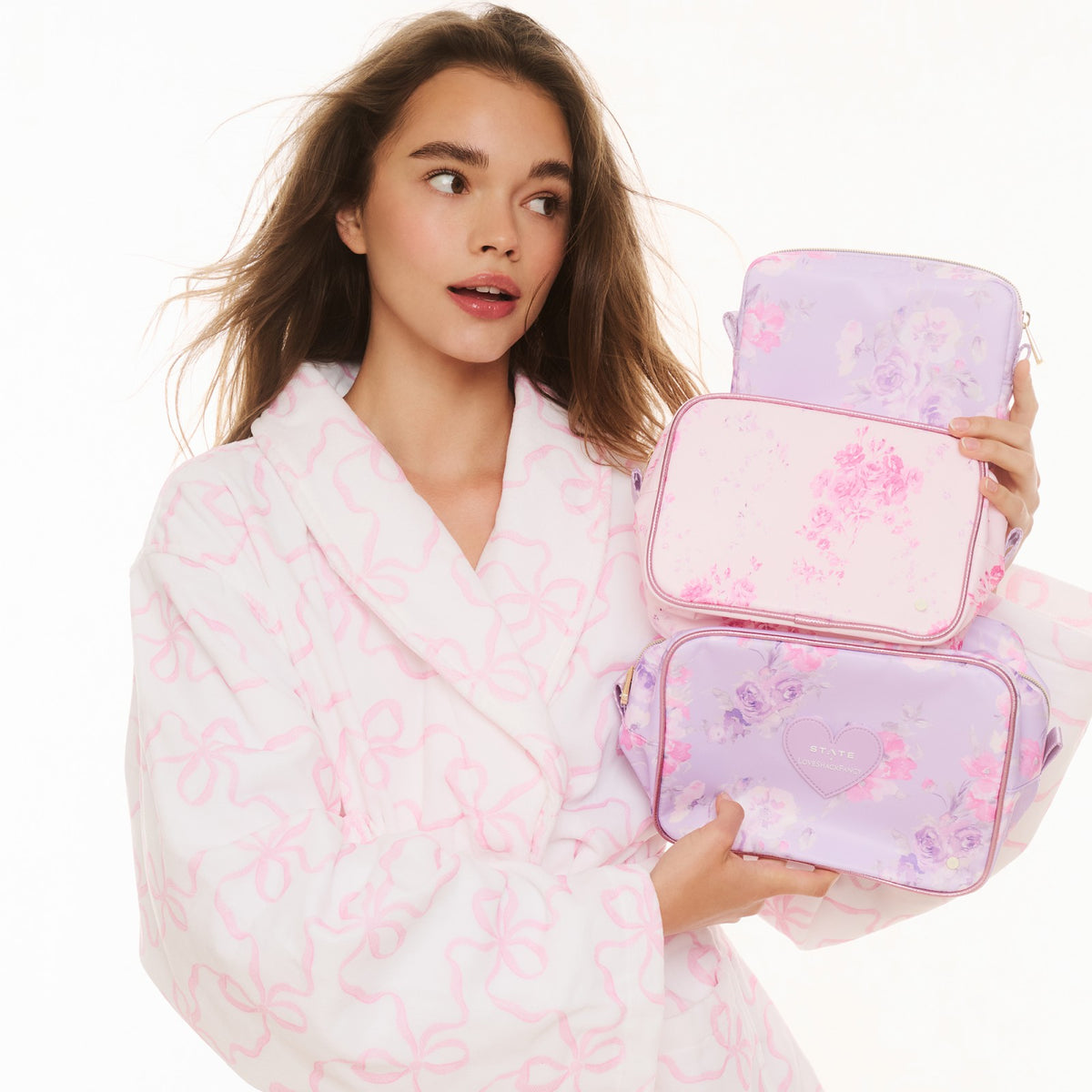 State Bags Sale - STATE x LoveShackFancy Travel Pouch Set Nylon Confetti Bloom / Wildflower Blue