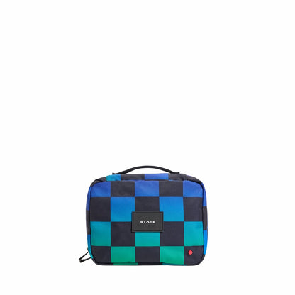 State Bags Best Seller - Bensen Toiletry Kit Recycled Polyester Canvas Blue Checkerboard