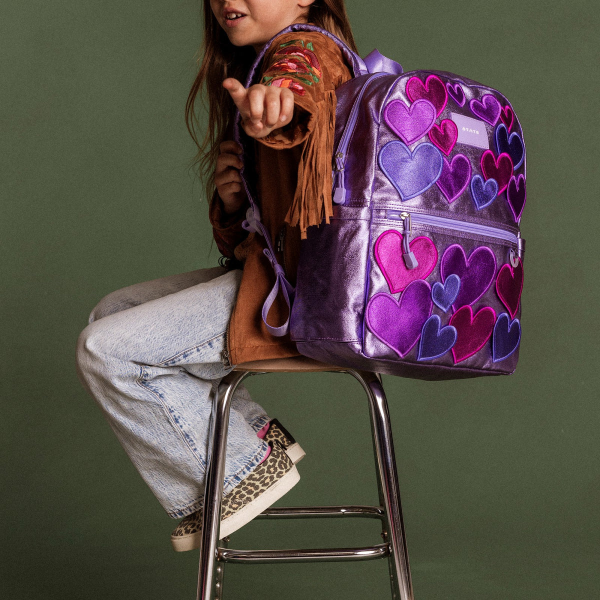 State Bags Great Value - Kane Kids Travel Backpack Metallic 3D Hearts