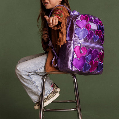 State Bags Great Value - Kane Kids Travel Backpack Metallic 3D Hearts