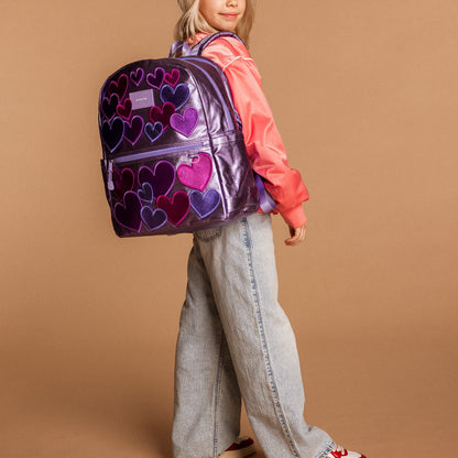 State Bags Deals - Kane Double Pocket Backpack Metallic 3D Hearts