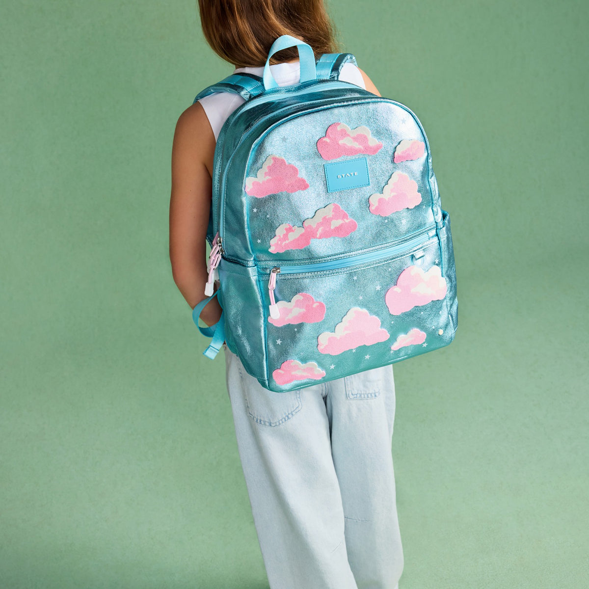 State Bags Featured - Kane Double Pocket Backpack Metallic Clouds