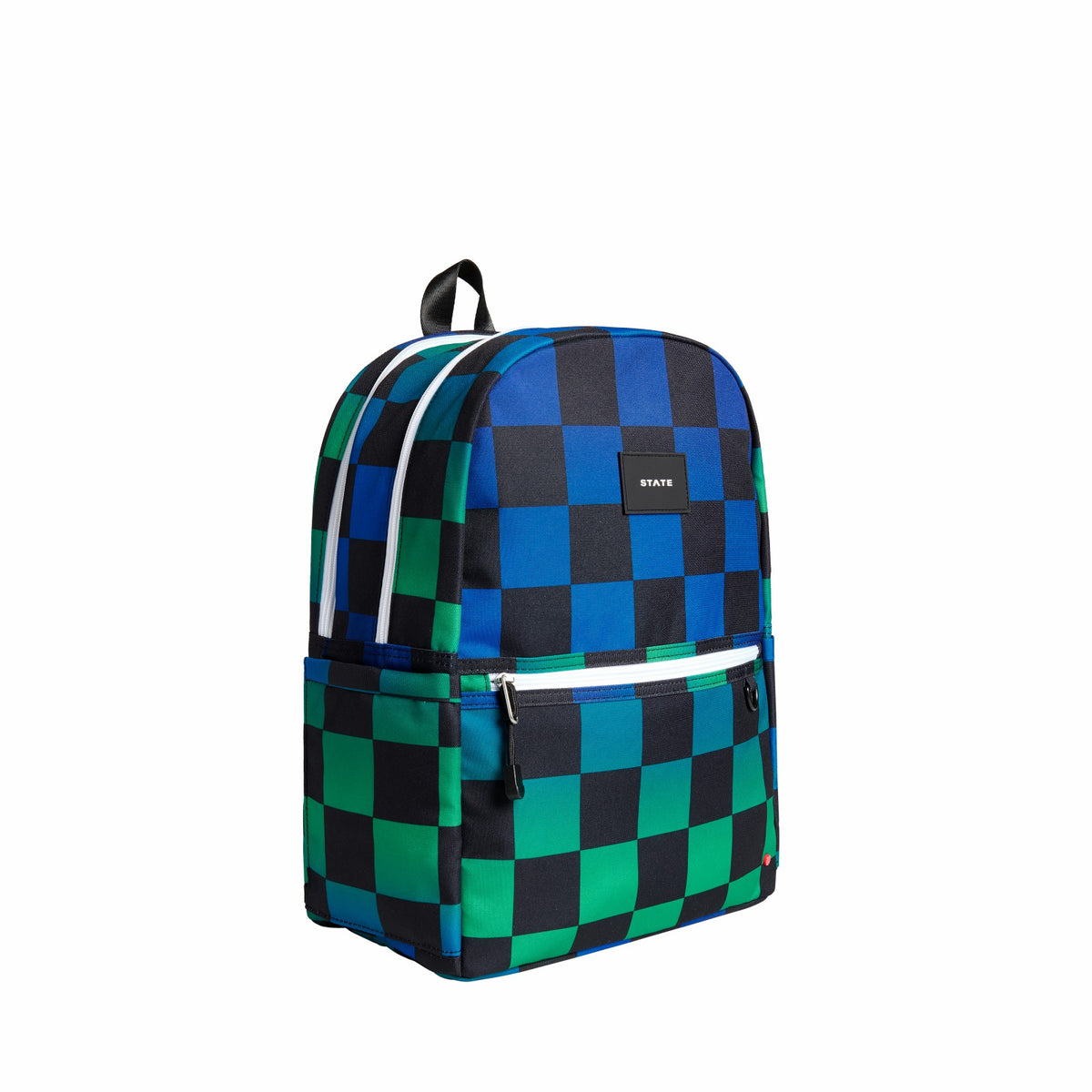 State Bags Everyday - Kane Double Pocket Backpack Recycled Poly Canvas Blue Checkerboard