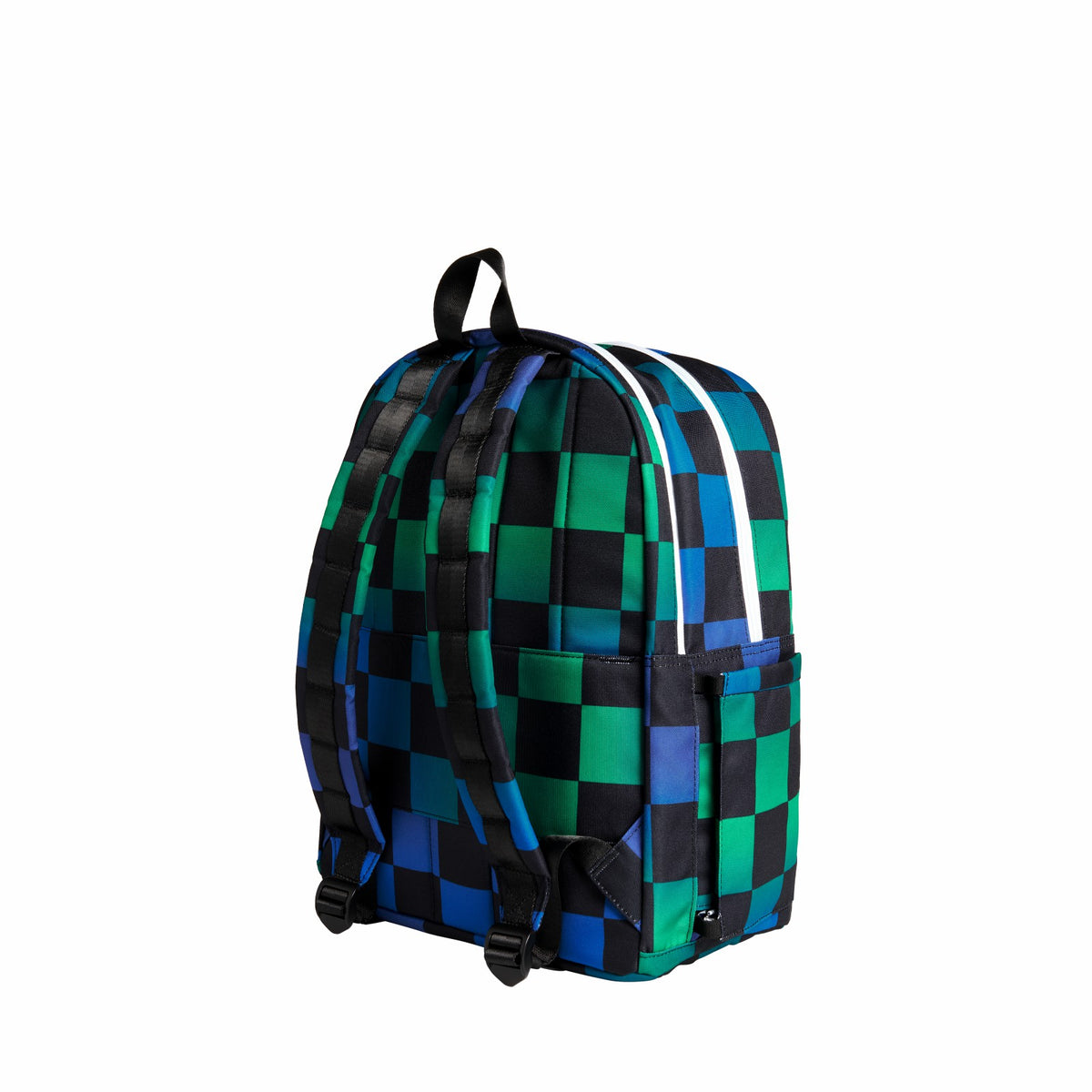 State Bags Everyday - Kane Double Pocket Backpack Recycled Poly Canvas Blue Checkerboard