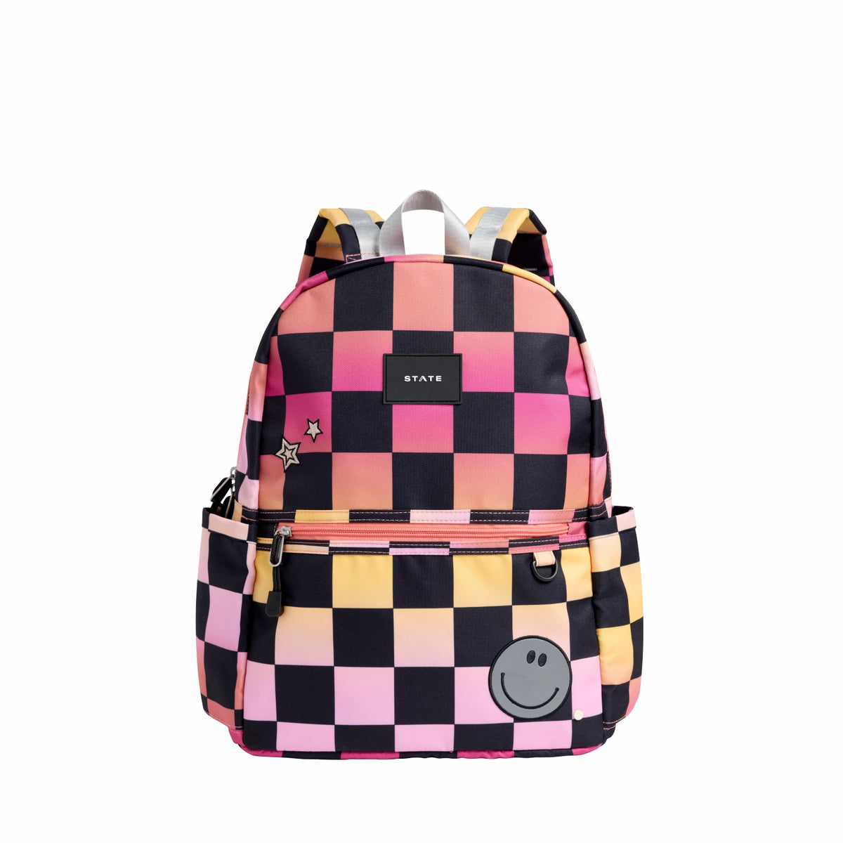 State Bags Customer Favorite - Kane Kids Double Pocket Backpack Recycled Poly Canvas Pink Checkerboard