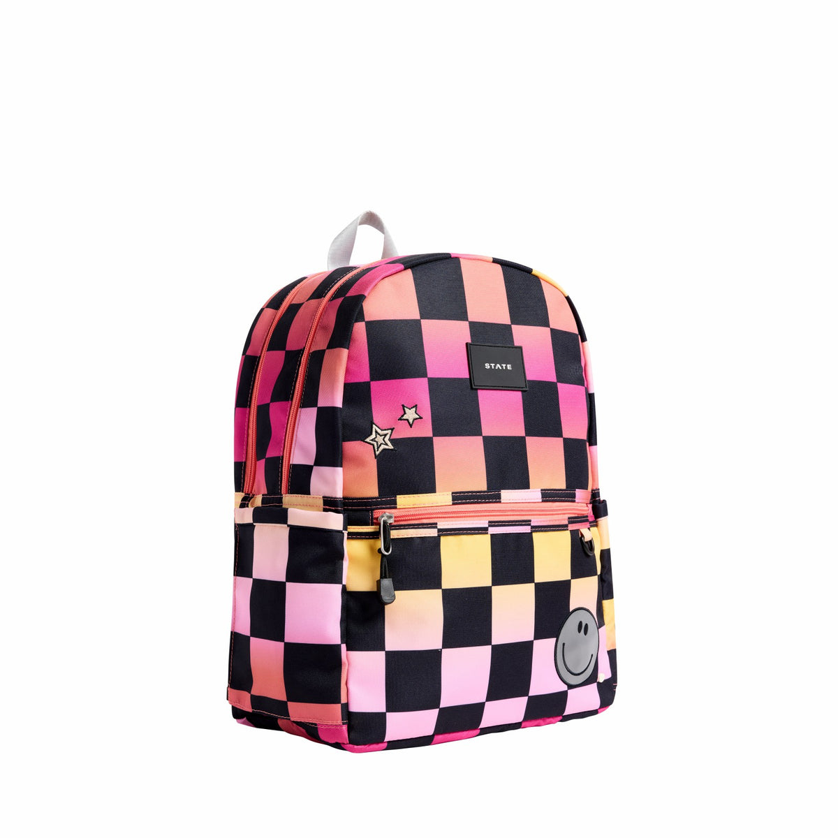 State Bags Customer Favorite - Kane Kids Double Pocket Backpack Recycled Poly Canvas Pink Checkerboard