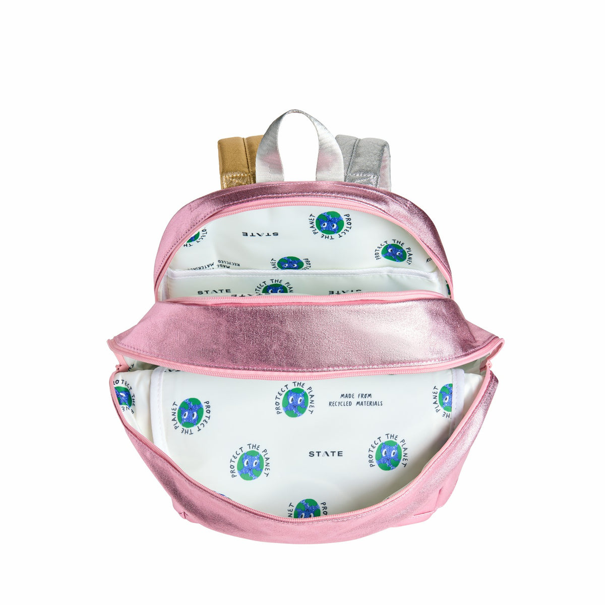 State Bags Customer Favorite - Kane Kids Double Pocket Backpack Recycled Poly Canvas Pink Checkerboard