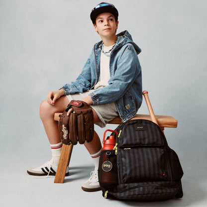 State Bags New - Shea Baseball Backpack Black Grey Striped
