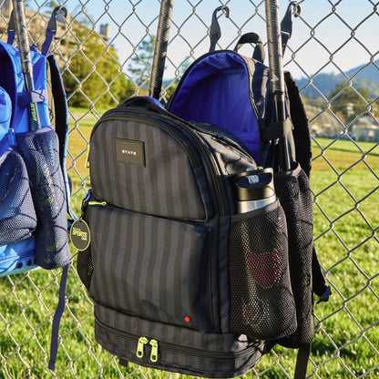 State Bags New - Shea Baseball Backpack Black Grey Striped