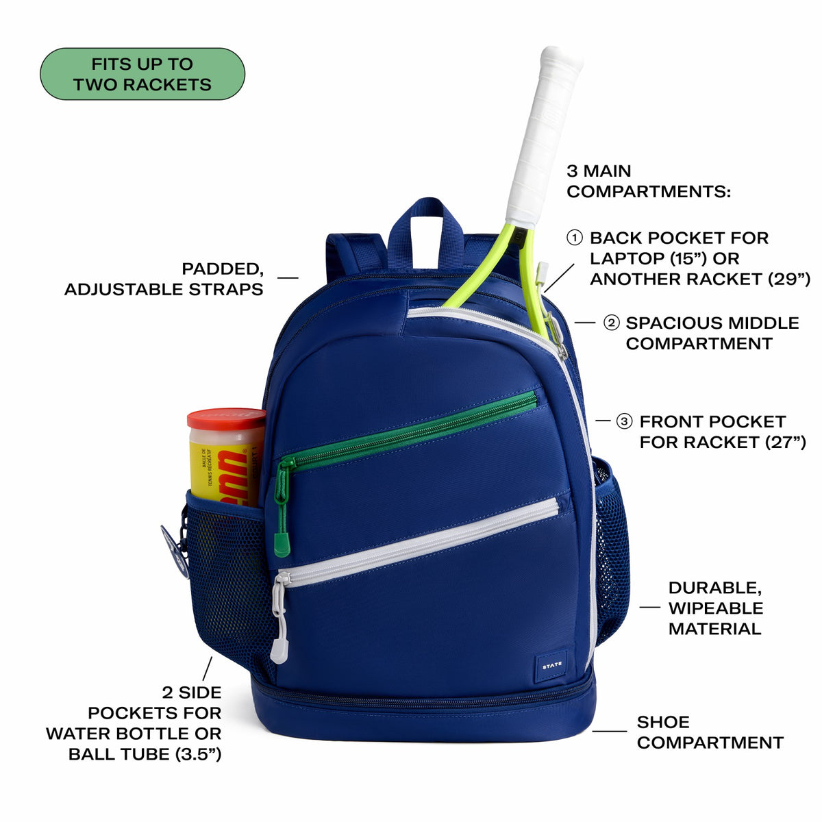 State Bags Trusted - Lenox Tennis Backpack Nylon Navy