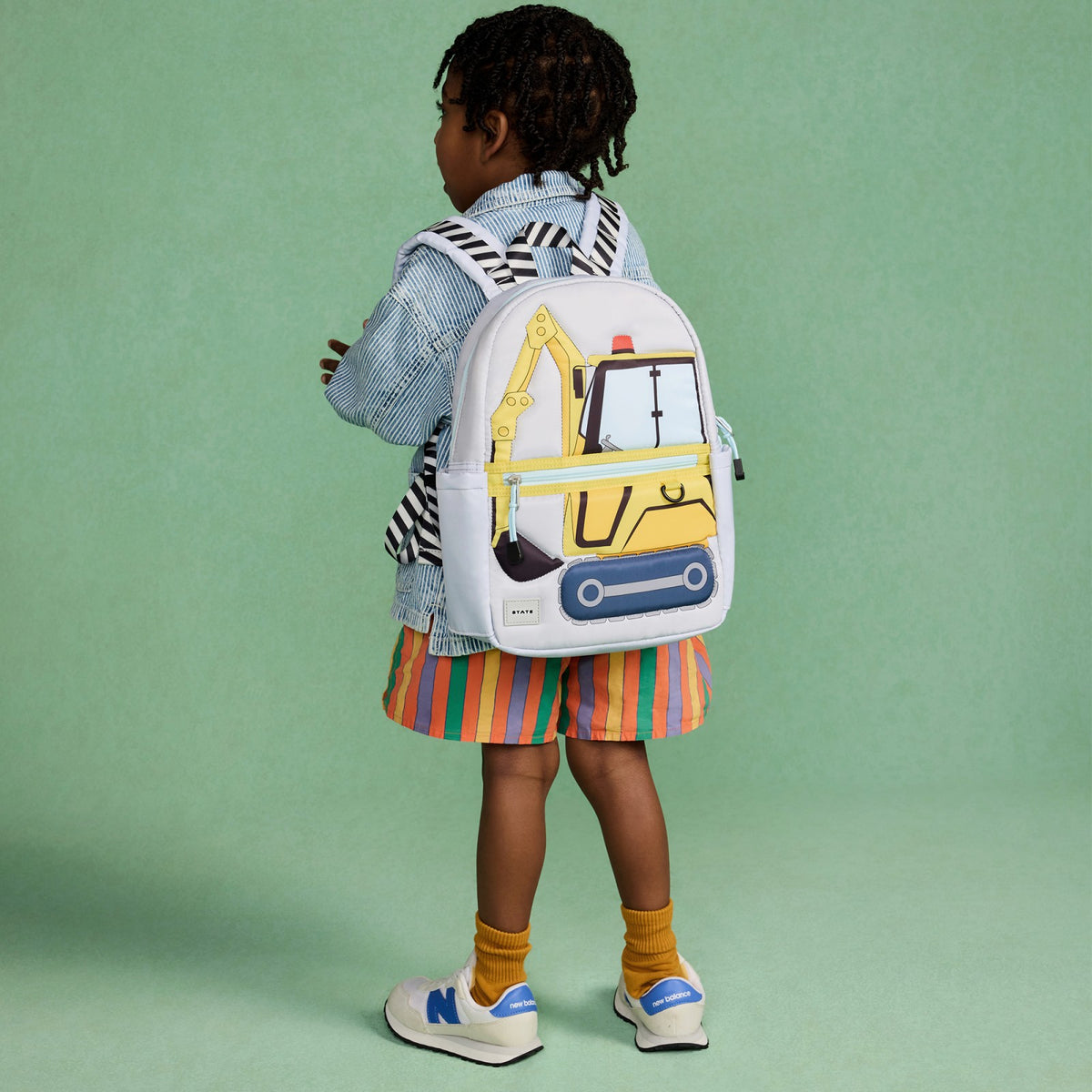 State Bags Premium - Kane Kids Mini Backpack Nylon Puffer Construction Truck