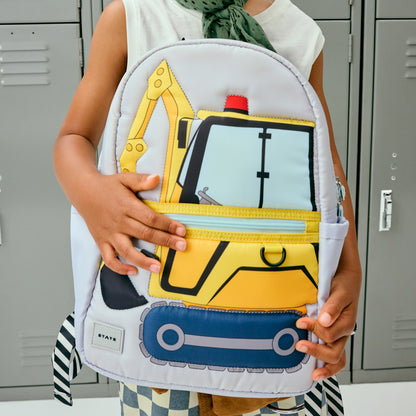 State Bags Premium - Kane Kids Mini Backpack Nylon Puffer Construction Truck