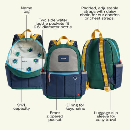 State Bags Customer Favorite - Kane Kids Mini Travel Backpack Color Block Green/Navy