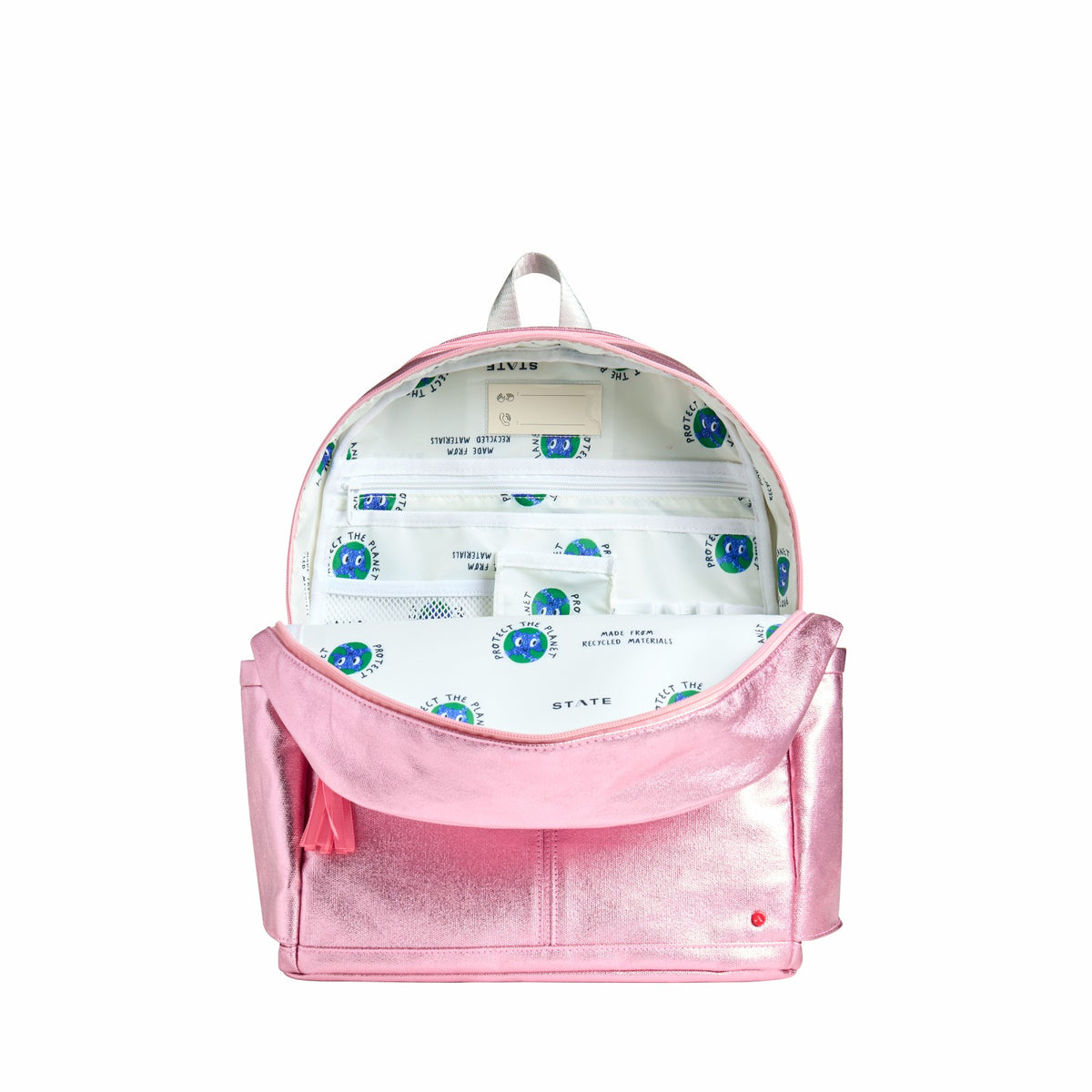 State Bags Sale - Kane Kids Double Pocket Backpack Metallic Pink/Silver