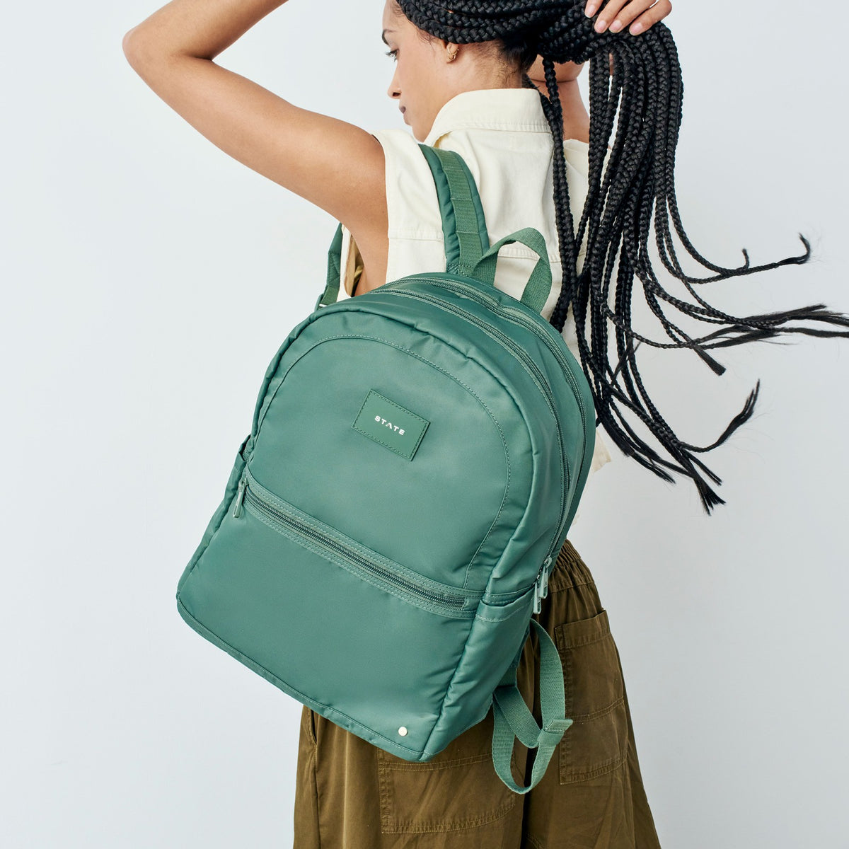 State Bags Trending - Evans Double Pocket Backpack Recycled Nylon Olive