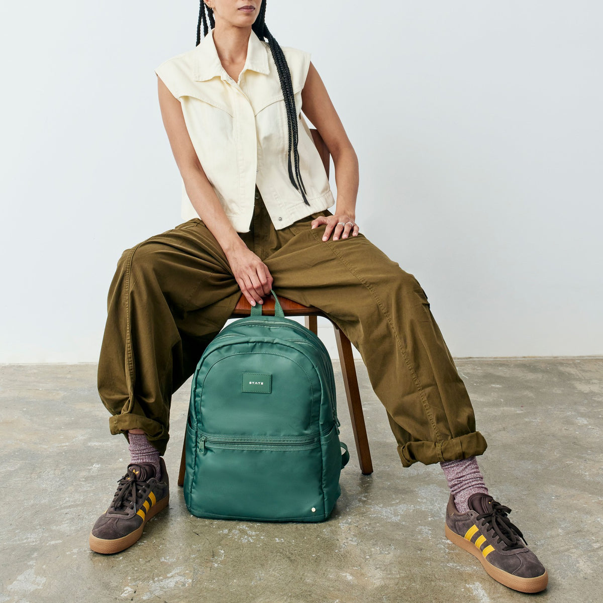State Bags Trending - Evans Double Pocket Backpack Recycled Nylon Olive