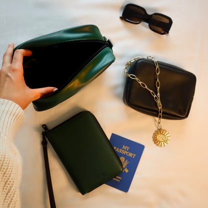 State Bags Featured - Travel Pouch Set of Two Vegan Leather Olive