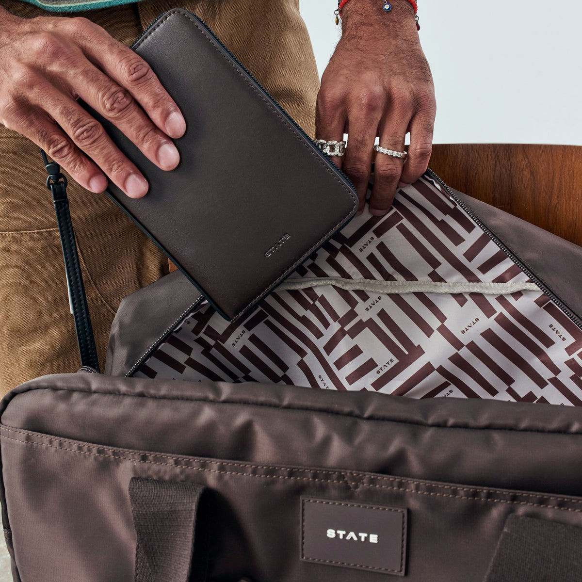 State Bags Featured - Passport Holder Vegan Leather Brown