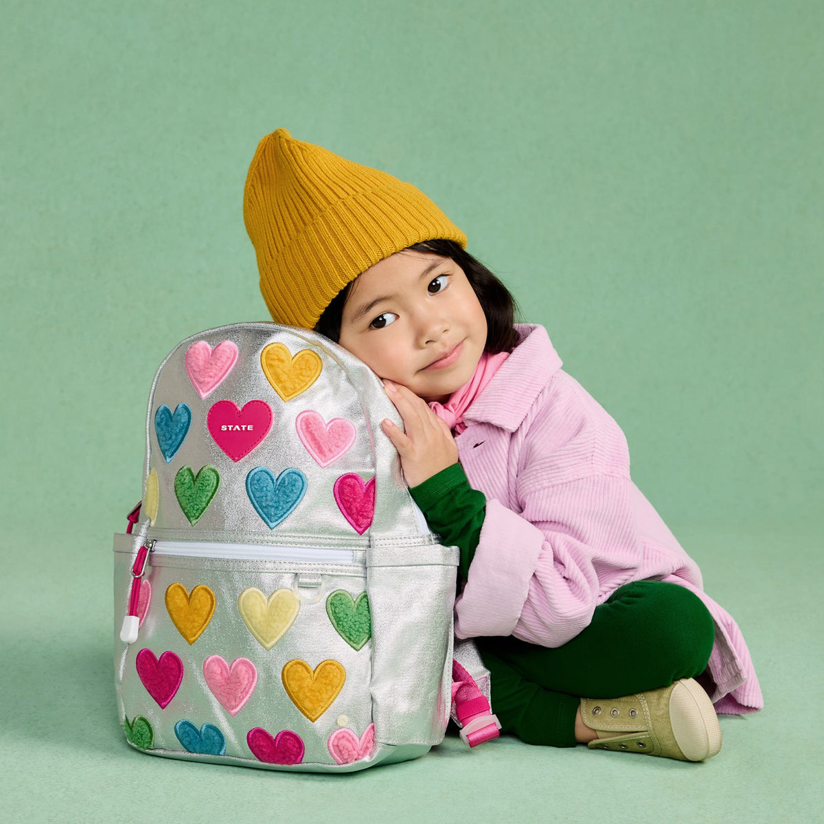 State Bags Quality - Kane Mini Backpack Metallic Happy Fuzzy Hearts
