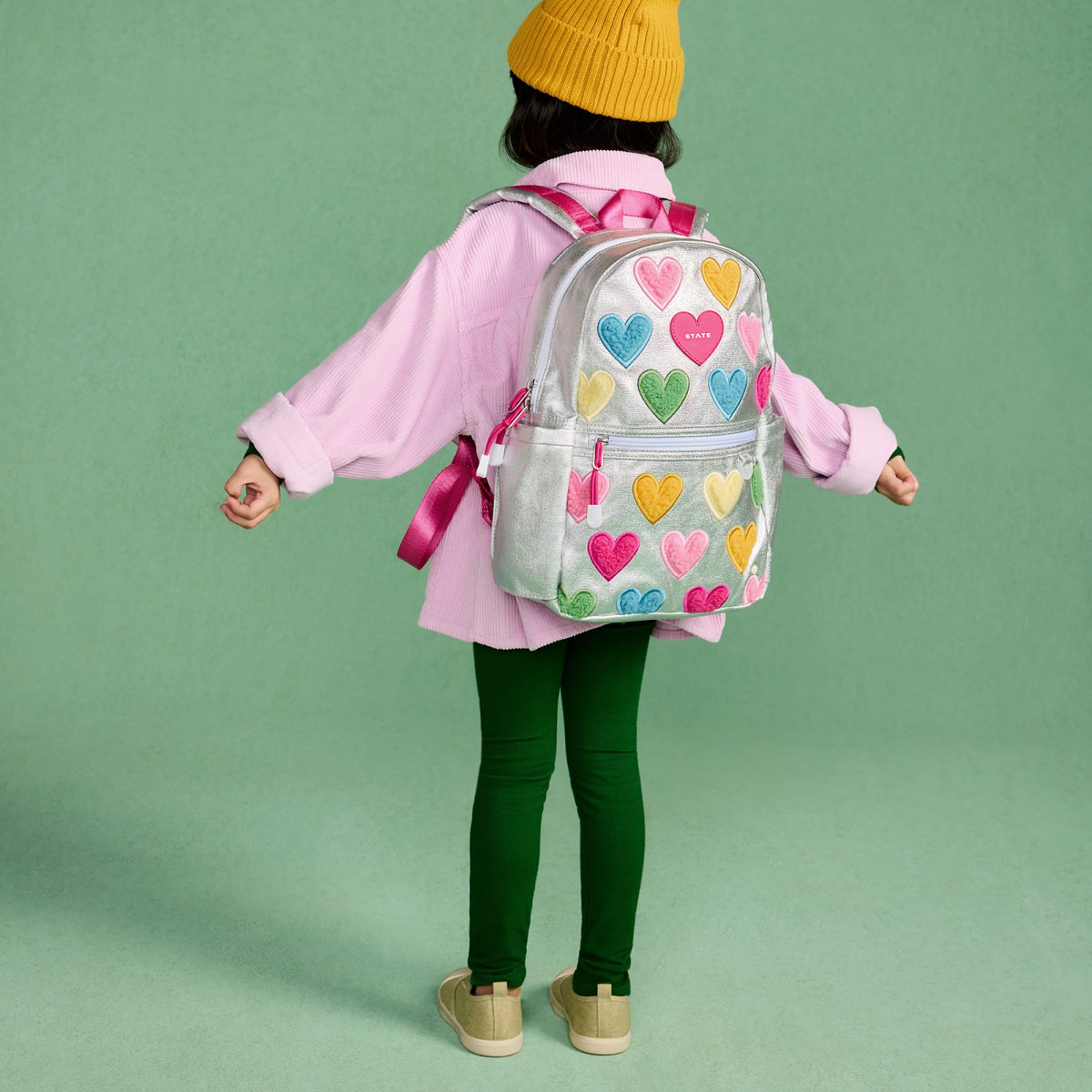 State Bags Quality - Kane Mini Backpack Metallic Happy Fuzzy Hearts