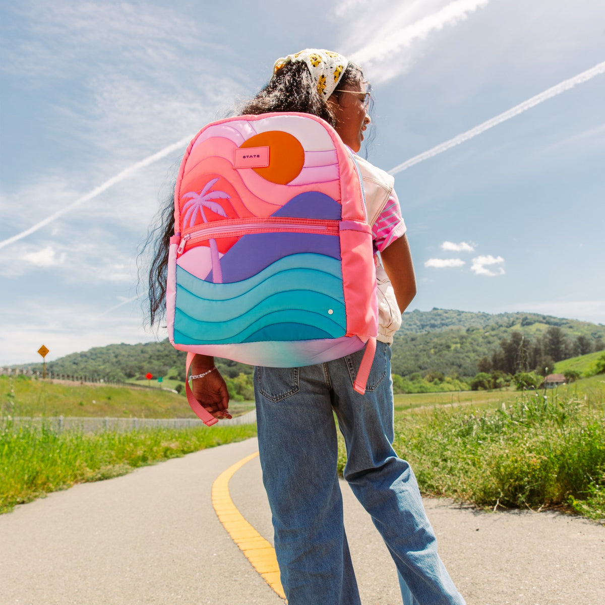 State Bags Discount - Kane Kids Large Backpack Nylon Puffer Sunset