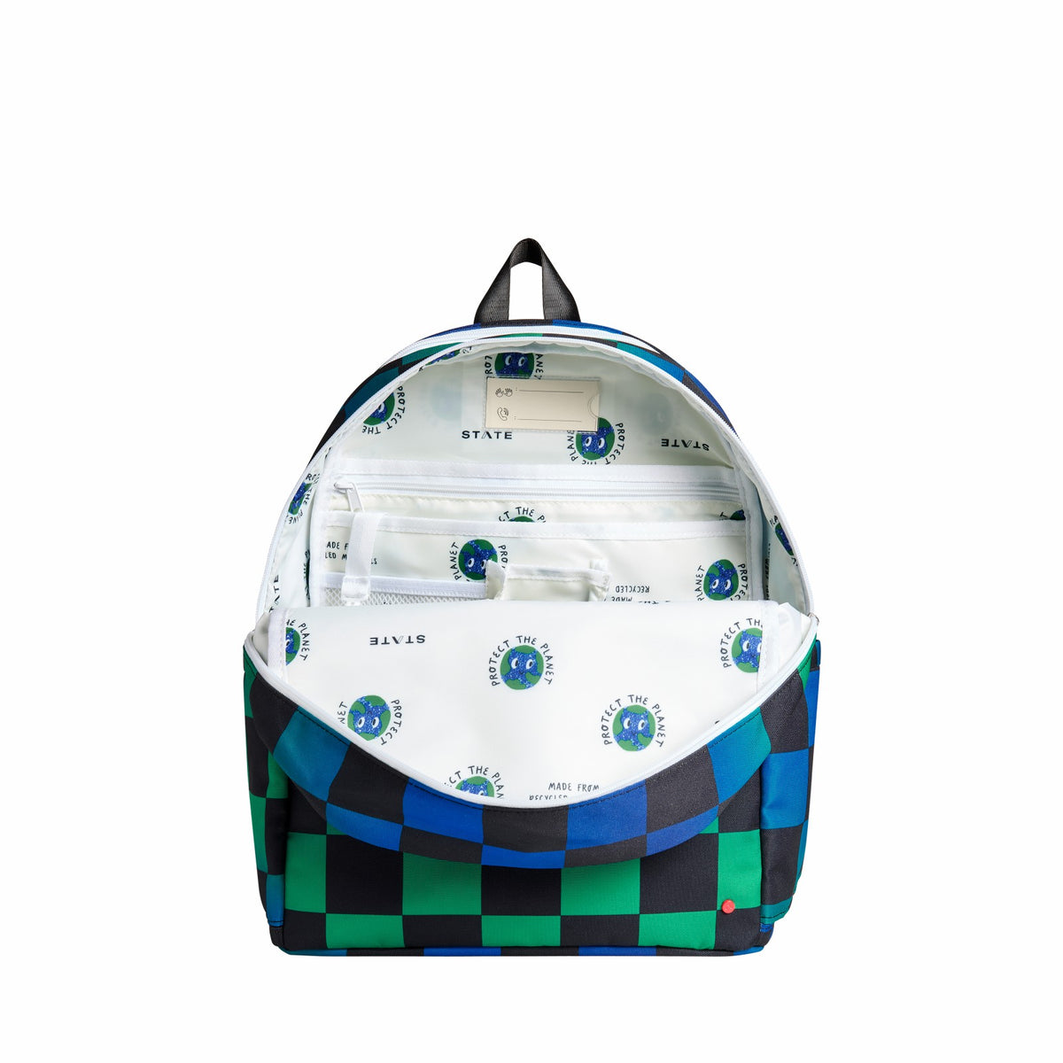 State Bags Best Seller - Kane Kids Double Pocket Nylon Puffer Blue Puffer Check