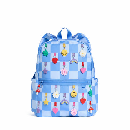 State Bags Sale - Kane Kids Double Pocket Backpack Recycled Polycanvas Charms Blue Check