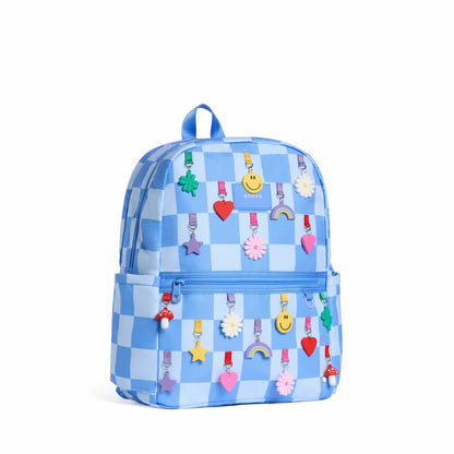 State Bags Sale - Kane Kids Double Pocket Backpack Recycled Polycanvas Charms Blue Check