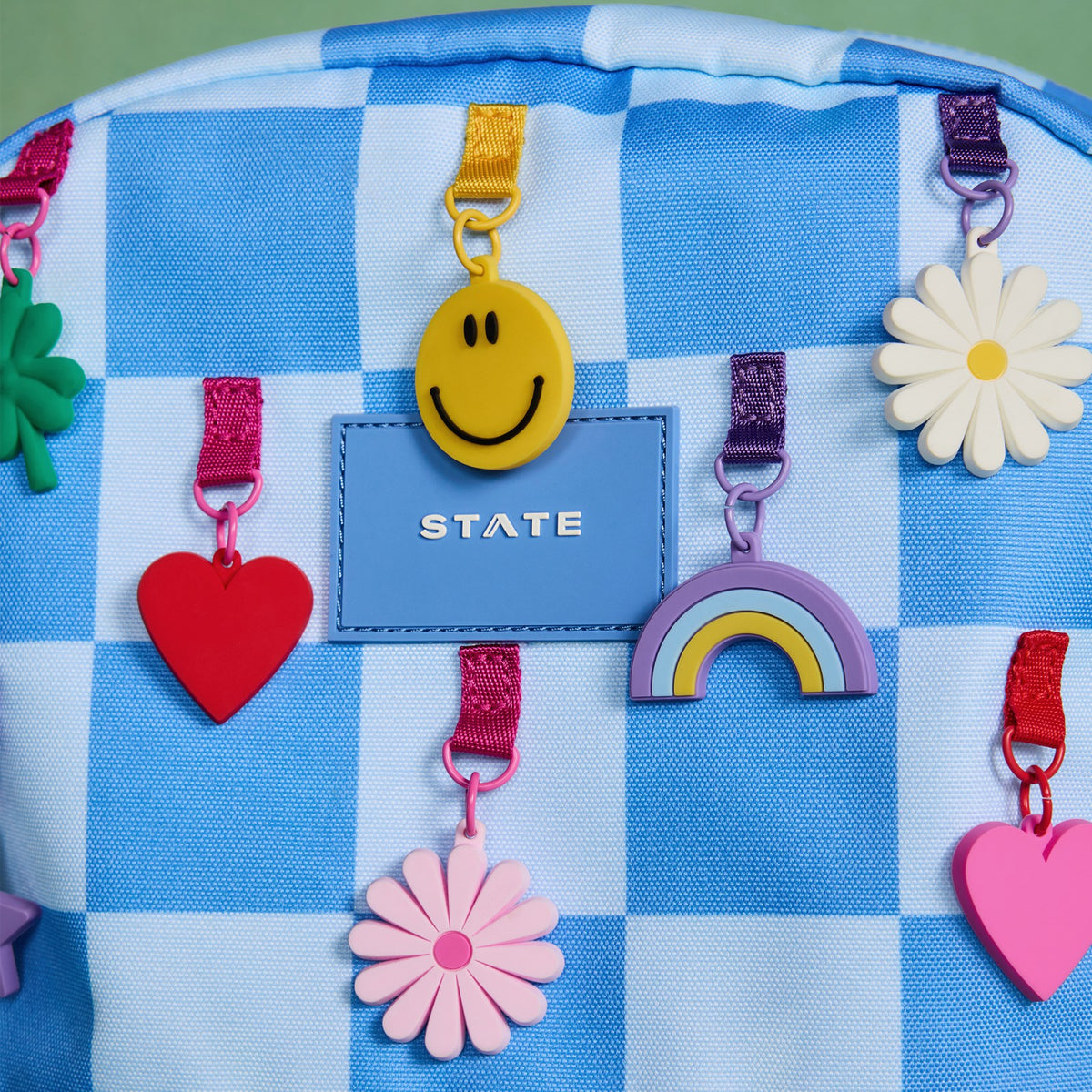 State Bags Sale - Kane Kids Double Pocket Backpack Recycled Polycanvas Charms Blue Check