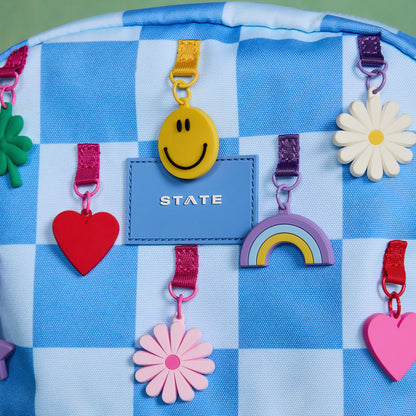 State Bags Sale - Kane Kids Double Pocket Backpack Recycled Polycanvas Charms Blue Check