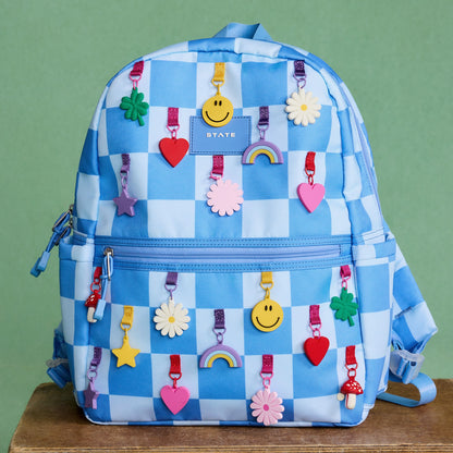 State Bags Sale - Kane Kids Double Pocket Backpack Recycled Polycanvas Charms Blue Check