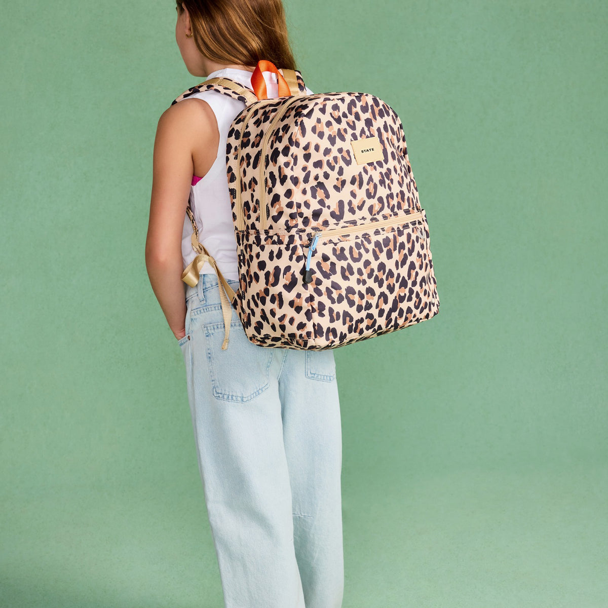 State Bags Popular - Kane Kids Double Pocket Backpack Recycled Poly Canvas Leopard