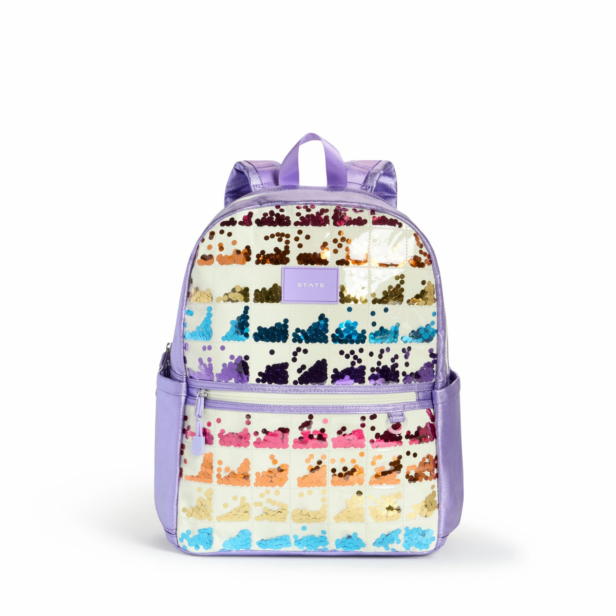 State Bags Top Pick - Kane Kids Double Pocket Backpack Metallic Lilac Quilted Sequins