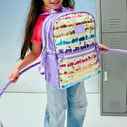 State Bags Top Pick - Kane Kids Double Pocket Backpack Metallic Lilac Quilted Sequins