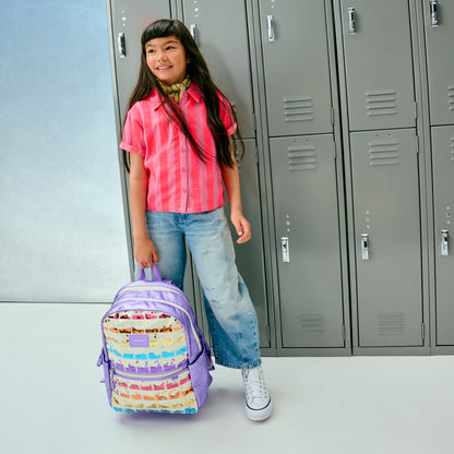 State Bags Top Pick - Kane Kids Double Pocket Backpack Metallic Lilac Quilted Sequins