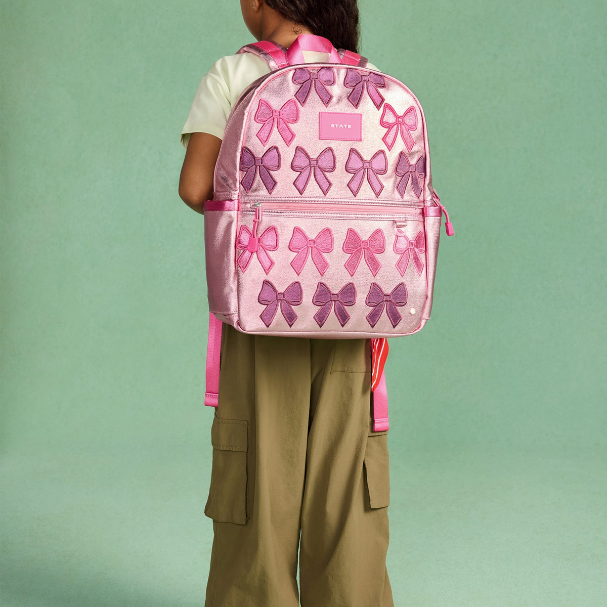 State Bags Exclusive - Kane Kids Backpack Metallic Patchwork Bows